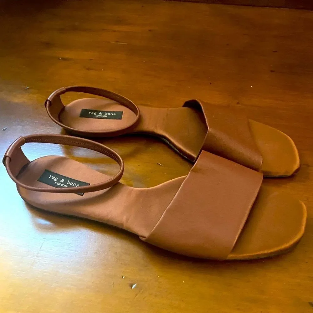 New rag & bone ellory brown rust slip on sandals ankle strap size 40 or USA 10